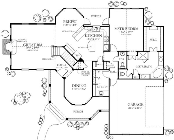 House Blueprint - Country Floor Plan - Main Floor Plan #80-125