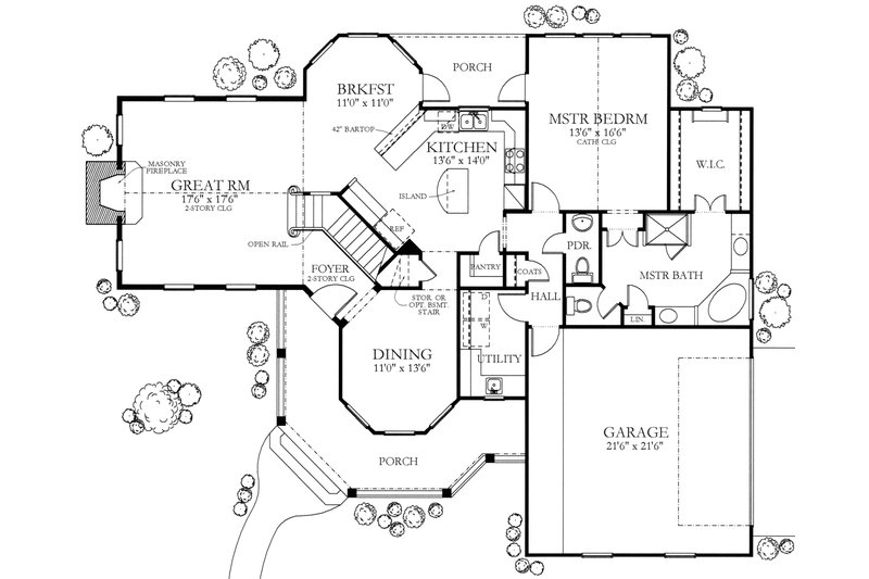 Dream House Plan - Floor Plan - Main Floor for Country House Plan #80-125 - 4 bed, 2.5 bath