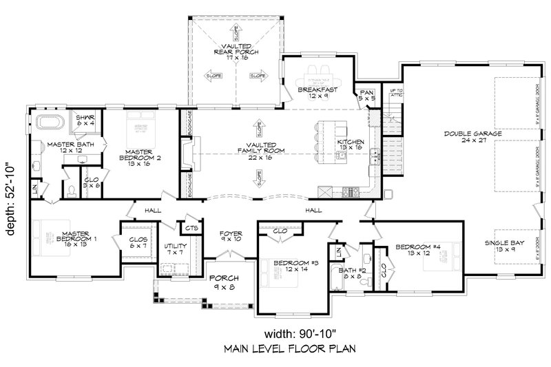 Architectural House Design - Floor Plan - Main Floor for Farmhouse House Plan #932-1234 - 4 bed, 2 bath