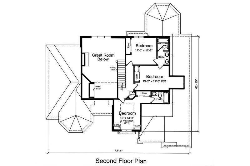 House Blueprint - Floor Plan - Upper Floor for Traditional House Plan #46-502 - 4 bed, 3.5 bath