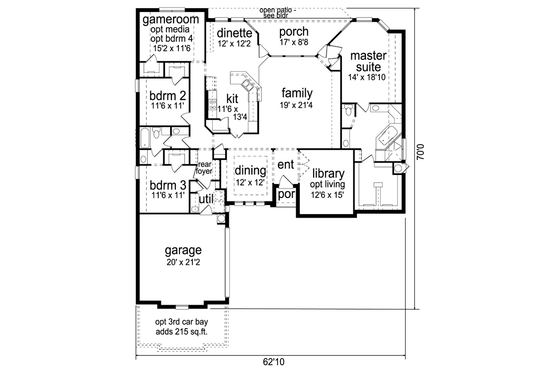 Floor Plan - Main Floor for European House Plan #84-572 - 3 bed, 2 bath