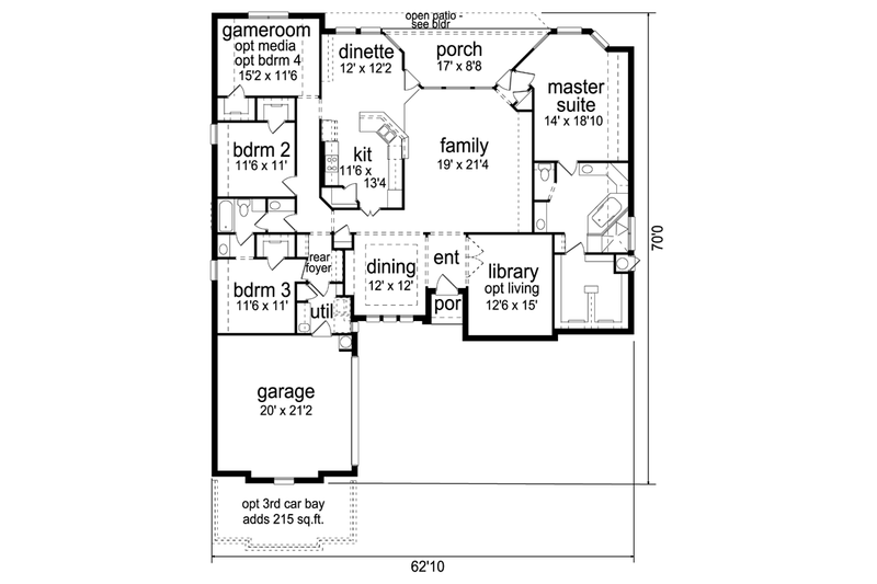 Home Plan - Floor Plan - Main Floor for European House Plan #84-572 - 3 bed, 2 bath
