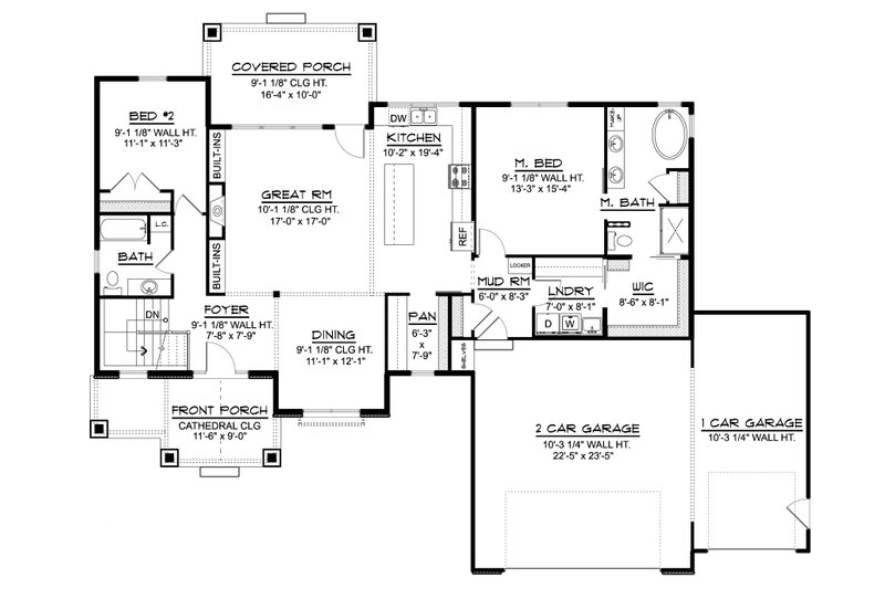 House Blueprint - Floor Plan - Main Floor for Ranch House Plan #1064-174 - 3 bed, 3 bath
