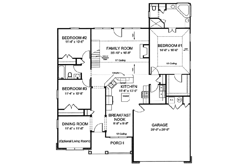Home Plan - Floor Plan - Main Floor for Traditional House Plan #20-1534 - 3 bed, 2 bath