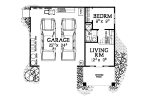 Floor Plan - Main Floor for Adobe / Southwestern House Plan #72-282 - 1 bed, 1 bath