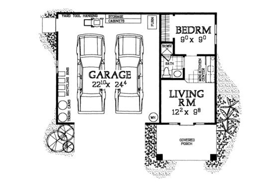 Floor Plan - Main Floor for Adobe / Southwestern House Plan #72-282 - 1 bed, 1 bath