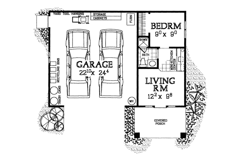 Home Plan - Floor Plan - Main Floor for Adobe / Southwestern House Plan #72-282 - 1 bed, 1 bath