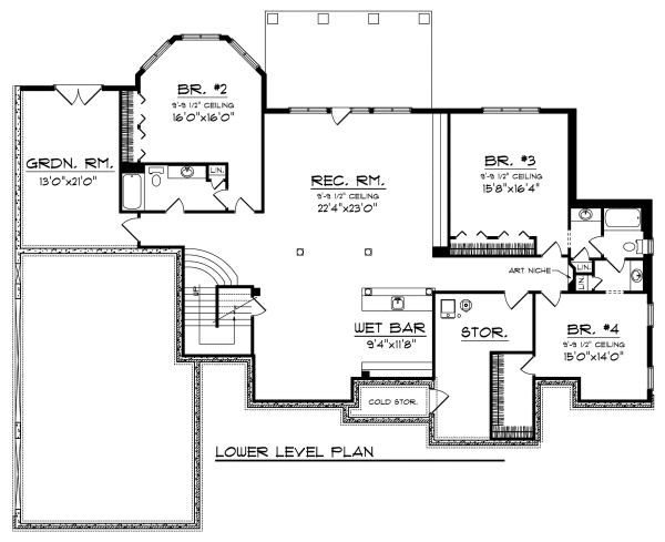 Architectural House Design - European Floor Plan - Lower Floor Plan #70-889