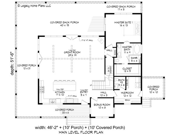 House Blueprint - Southern Floor Plan - Main Floor Plan #932-816