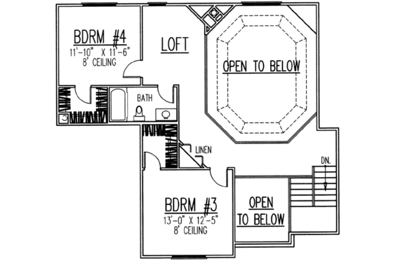 Floor Plan - Upper Floor for European House Plan #9-103 - 4 bed, 3 bath