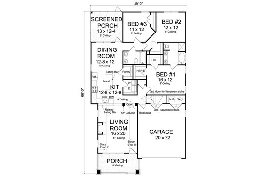 Floor Plan - Main Floor for Bungalow House Plan #513-2085 - 3 bed, 2 bath