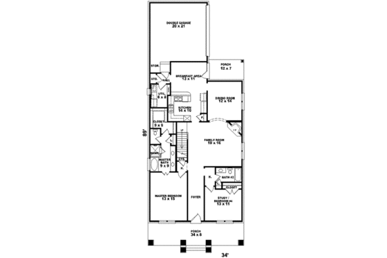 Floor Plan - Main Floor for Bungalow House Plan #81-954 - 3 bed, 3 bath