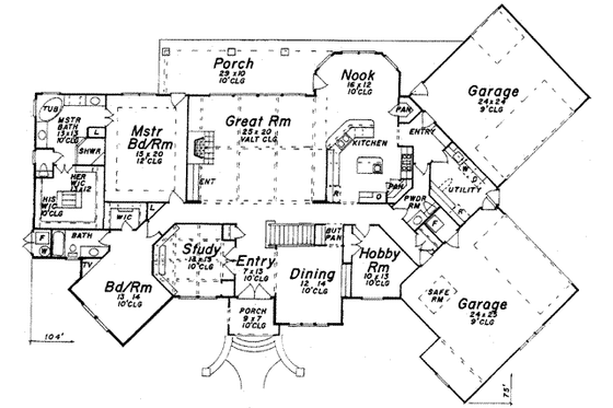 Floor Plan - Main Floor for European House Plan #52-174 - 5 bed, 4.5 bath