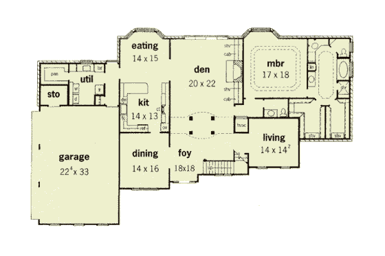 Floor Plan - Main Floor for European House Plan #16-233 - 4 bed, 3.5 bath