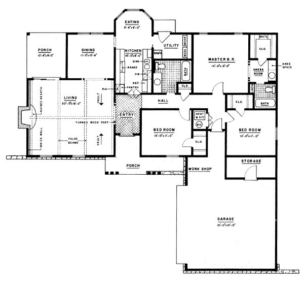 House Design - Ranch Floor Plan - Main Floor Plan #36-370