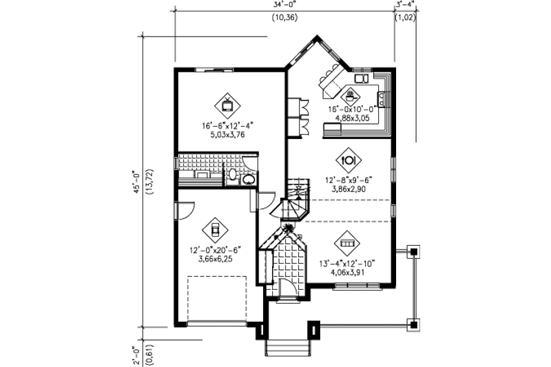 Home Plan - Floor Plan - Main Floor for Traditional House Plan #25-4246 - 3 bed, 1.5 bath