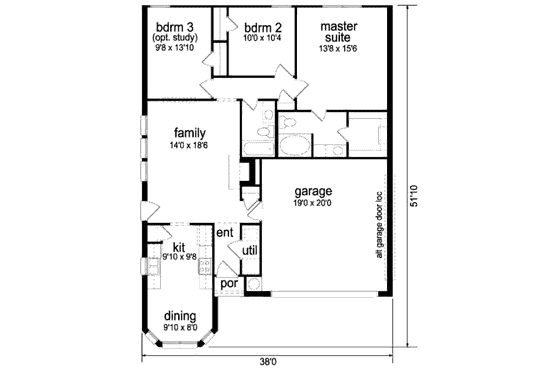 Floor Plan - Main Floor for Traditional House Plan #84-301 - 3 bed, 2 bath