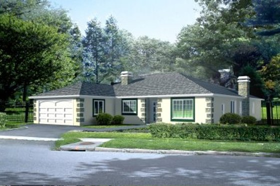 Exterior - Front Elevation for Mediterranean House Plan #1-507 - 4 bed, 2 bath