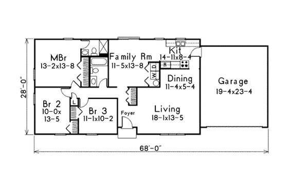 Floor Plan - Main Floor for Ranch House Plan #57-211 - 3 bed, 2 bath