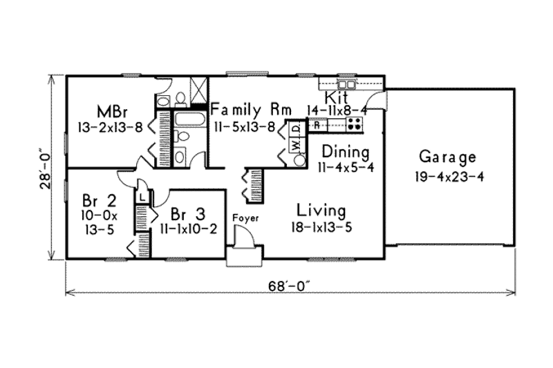 Dream House Plan - Floor Plan - Main Floor for Ranch House Plan #57-211 - 3 bed, 2 bath