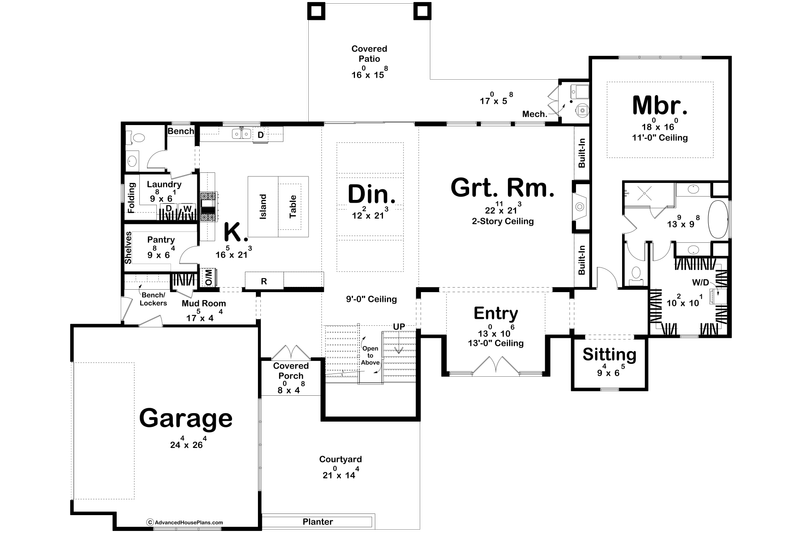 Architectural House Design - Floor Plan - Main Floor for Cottage House Plan #455-675 - 4 bed, 3.5 bath