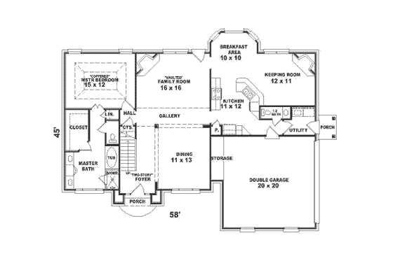 Floor Plan - Main Floor for European House Plan #81-508 - 3 bed, 2.5 bath