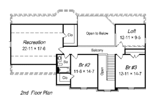 Floor Plan - Upper Floor for European House Plan #329-261 - 3 bed, 2.5 bath