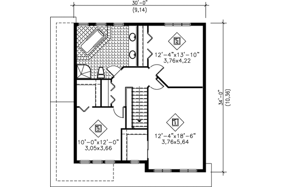 Floor Plan - Upper Floor for Traditional House Plan #25-208 - 3 bed, 1.5 bath