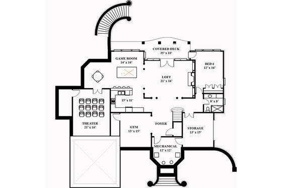 Floor Plan - Lower Floor for European House Plan #119-197 - 5 bed, 5 bath