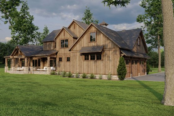 Exterior - Rear Elevation 1 for Farmhouse House Plan #923-340 - 4 bed, 4.5 bath