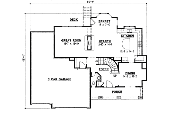 Floor Plan - Main Floor for Traditional House Plan #67-808 - 4 bed, 3.5 bath