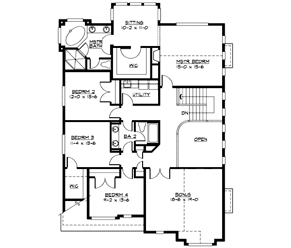 House Blueprint - Traditional Floor Plan - Upper Floor Plan #132-153