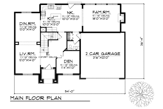 Floor Plan - Main Floor for Traditional House Plan #70-388 - 4 bed, 2.5 bath
