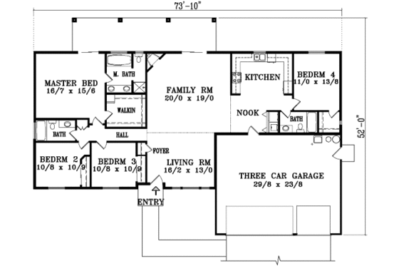 Floor Plan - Main Floor for Adobe / Southwestern House Plan #1-1406 - 4 bed, 3 bath