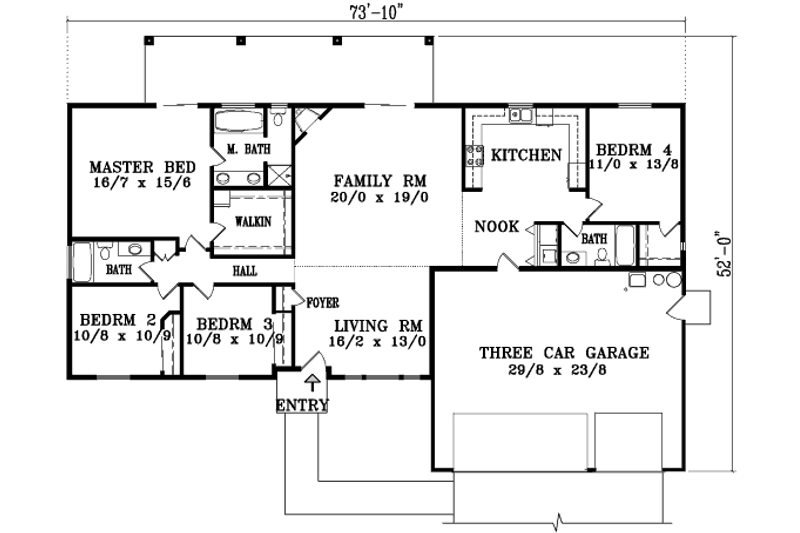Home Plan - Floor Plan - Main Floor for Adobe / Southwestern House Plan #1-1406 - 4 bed, 3 bath