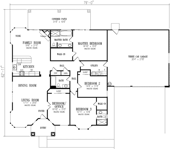 Home Plan - Floor Plan - Main Floor for Adobe / Southwestern House Plan #1-519 - 4 bed, 3 bath