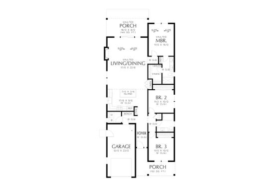 Floor Plan - Main Floor for Farmhouse House Plan #48-1117 - 3 bed, 2 bath