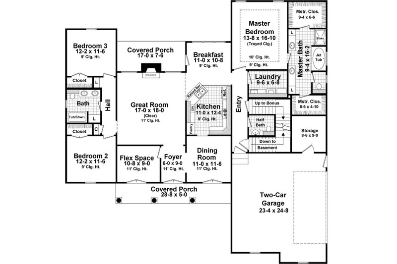 Architectural House Design - Floor Plan - Main Floor for Country House Plan #21-360 - 3 bed, 2.5 bath