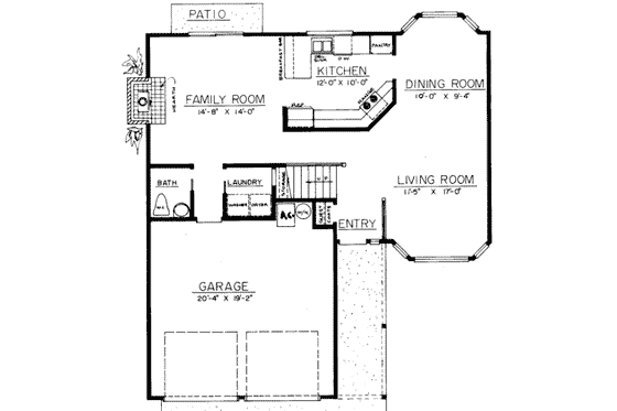 Floor Plan - Main Floor for Bungalow House Plan #303-292 - 3 bed, 2.5 bath