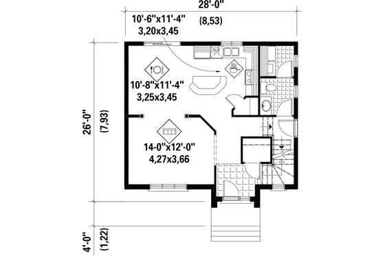 Floor Plan - Main Floor for European House Plan #25-4714 - 3 bed, 1 bath