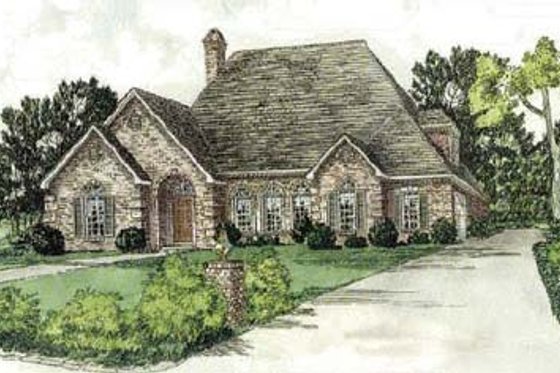 Exterior - Front Elevation for European House Plan #16-229 - 4 bed, 3.5 bath