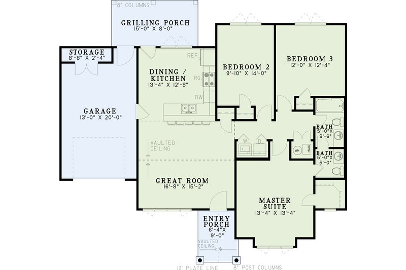 House Blueprint - Floor Plan - Main Floor for Craftsman House Plan #17-2259 - 3 bed, 1.5 bath