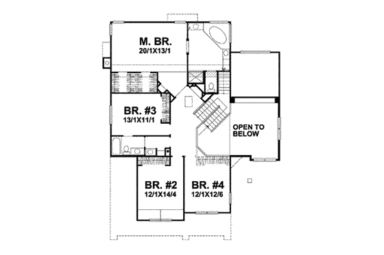 Floor Plan - Upper Floor for European House Plan #50-248 - 4 bed, 3 bath