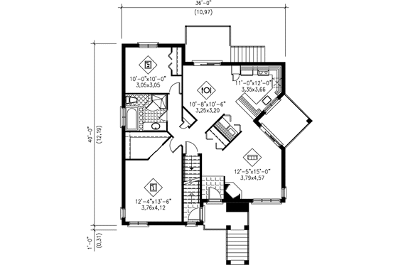 Floor Plan - Main Floor for Traditional House Plan #25-348 - 2 bed, 1 bath