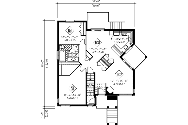 Dream House Plan - Floor Plan - Main Floor for Traditional House Plan #25-348 - 2 bed, 1 bath