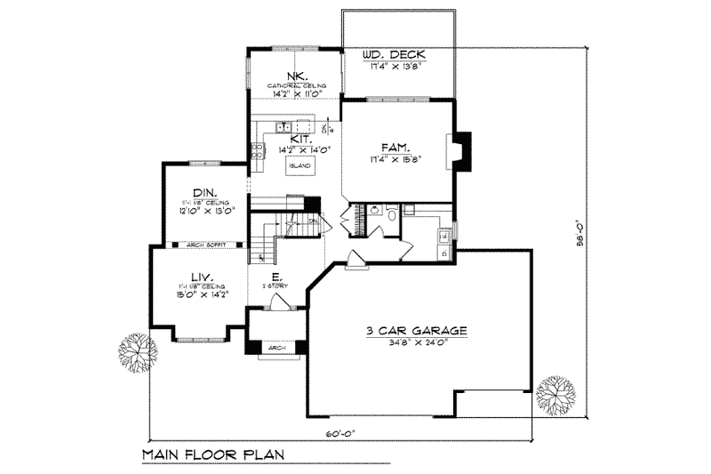 Home Plan - Floor Plan - Main Floor for European House Plan #70-426 - 4 bed, 2.5 bath