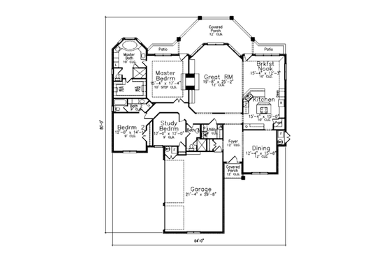 Floor Plan - Main Floor for European House Plan #52-225 - 3 bed, 3 bath