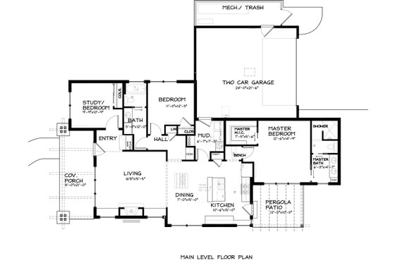 Floor Plan - Main Floor for Craftsman House Plan #895-34 - 3 bed, 2 bath