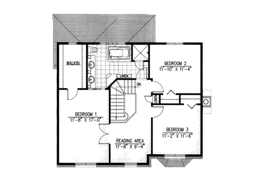 Floor Plan - Upper Floor for European House Plan #138-152 - 3 bed, 1.5 bath