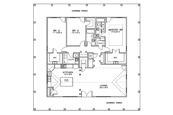 Floor Plan - Main Floor for Southern House Plan #8-297 - 3 bed, 2 bath